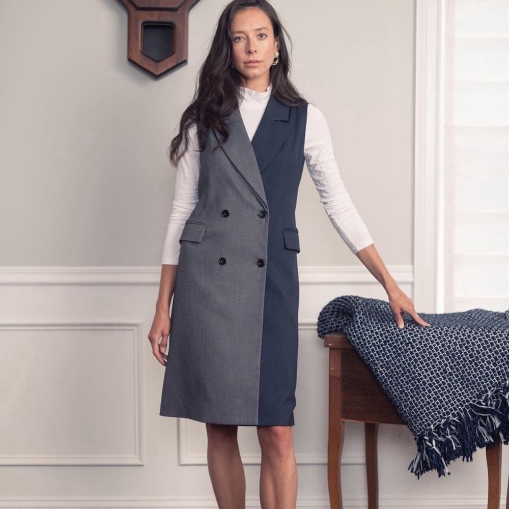 NWT Junee LONG SLEEVE long Blazer Jacket dress colorblock two-tone size x-small